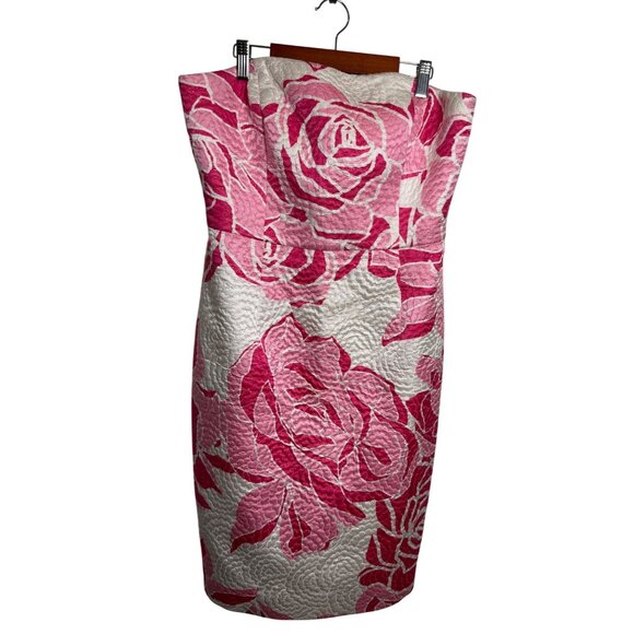 Lilly Pulitzer Strapless Metallic Pink Rose Jacquard Dress VTG| Size 10 | Sorori - Picture 1 of 7